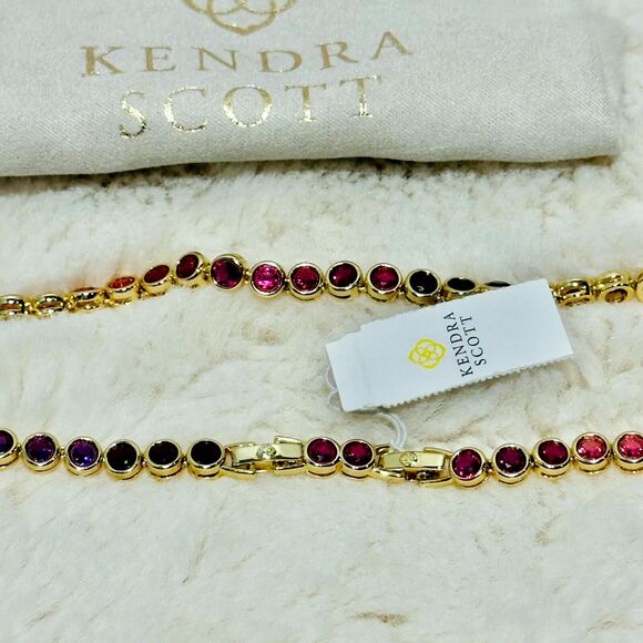 NWT Kendra Scott Carmen Tennis Necklace Gold Ruby Mix Gemstone $120 - Picture 6 of 8